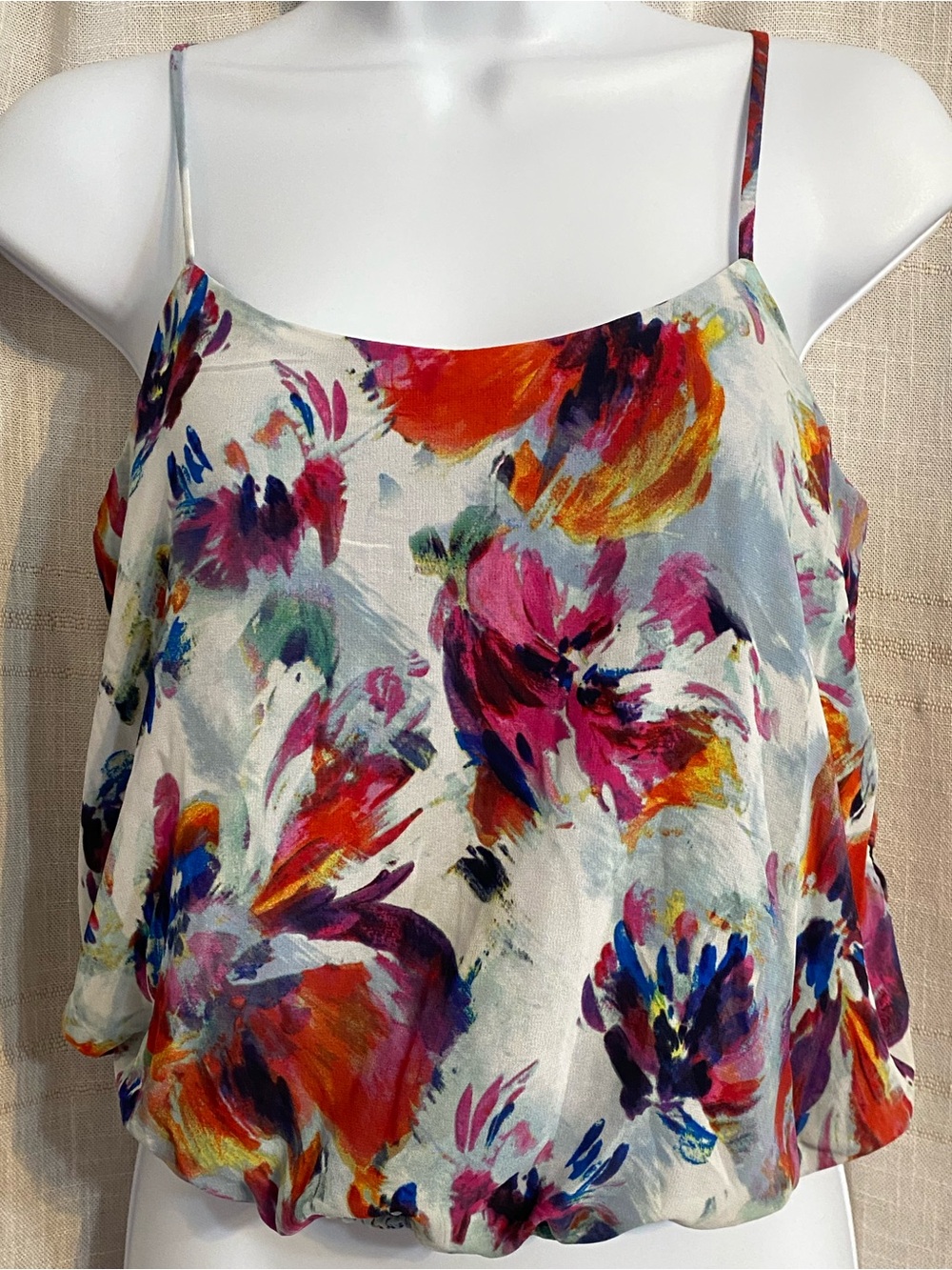 Xhilaration Abstract Floral Smocked Blouson Cami Top Small